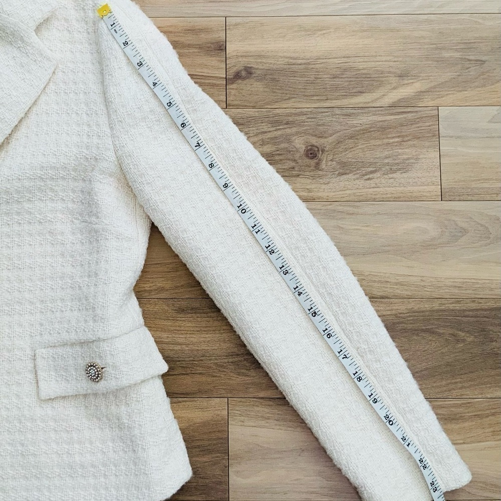 Zara Wool Blend Jewel/Gold Button Textured Blazer Ivory - Picture 7 of 12
